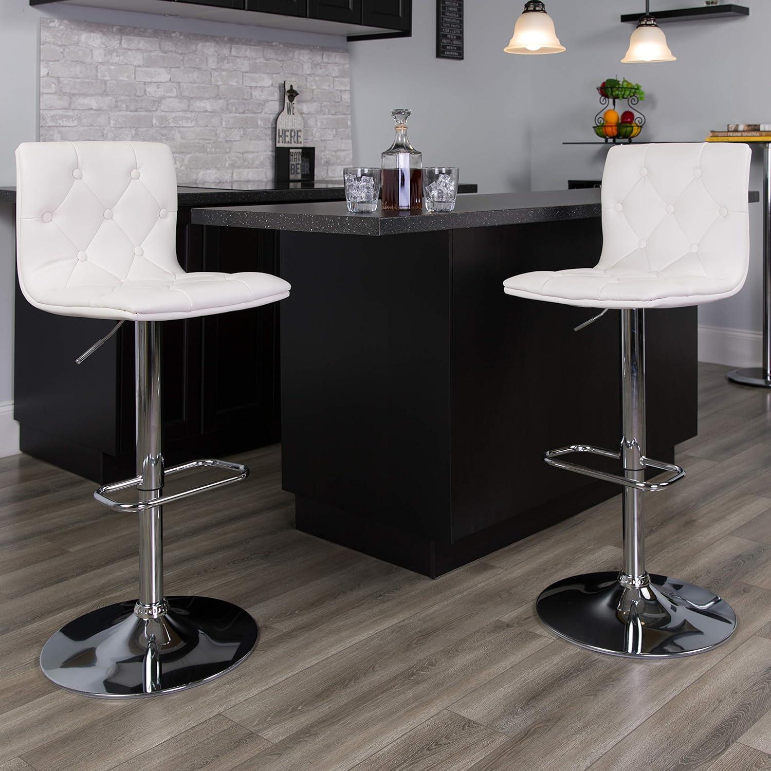image:imageFlash Furniture Contemporary Button Tufted Gray Vinyl Adjustable Height Barstool with Chrome BaseWhite