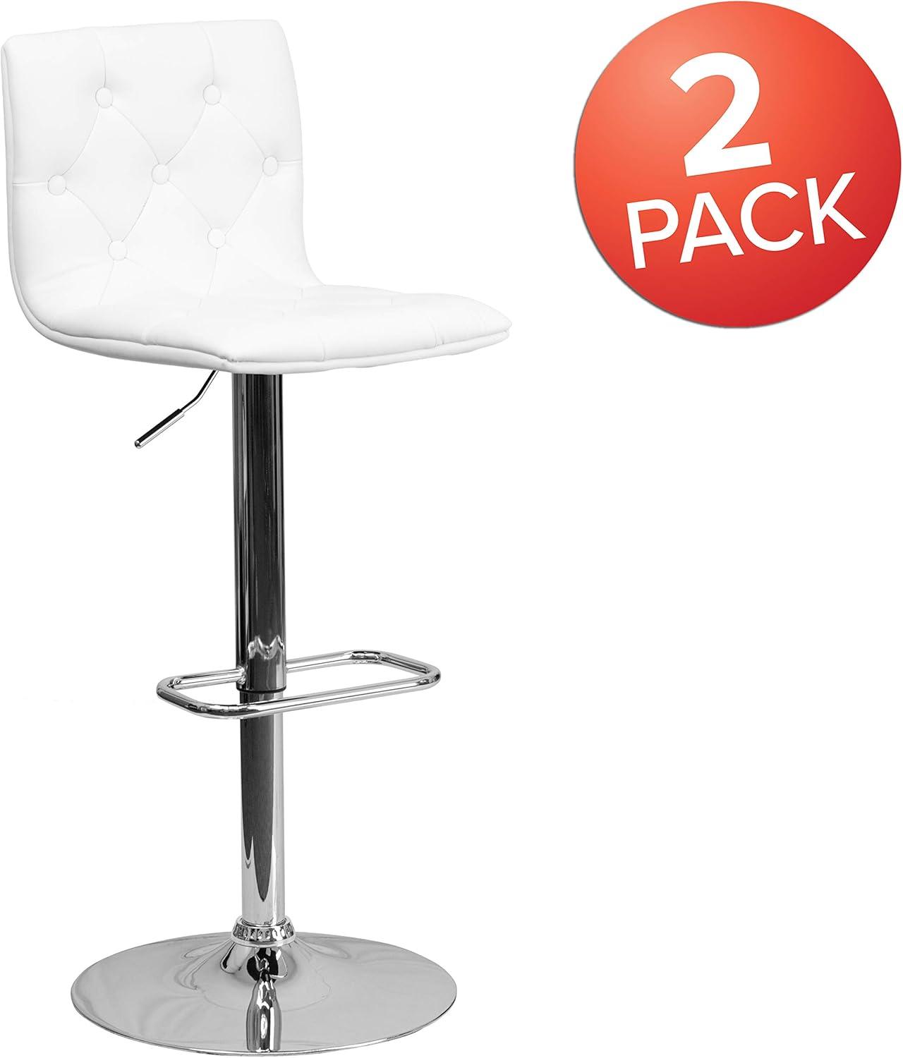 image:imageFlash Furniture Contemporary Button Tufted Gray Vinyl Adjustable Height Barstool with Chrome BaseWhite