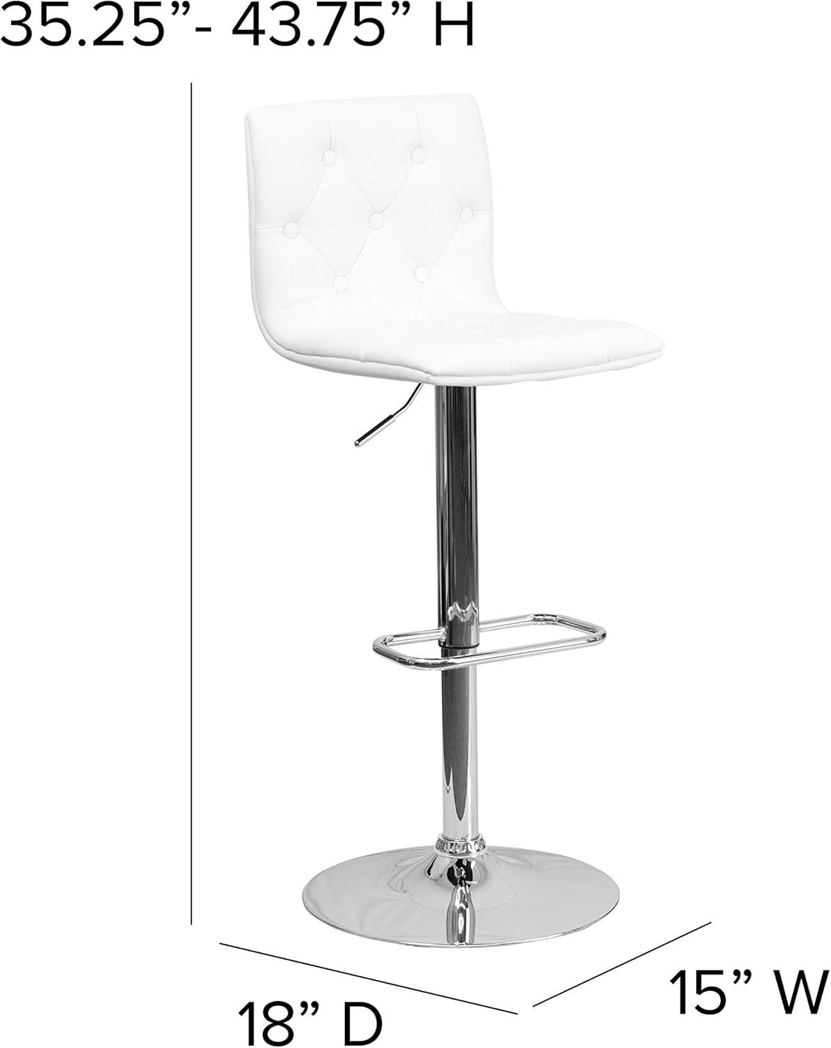 image:imageFlash Furniture Contemporary Button Tufted Gray Vinyl Adjustable Height Barstool with Chrome BaseWhite