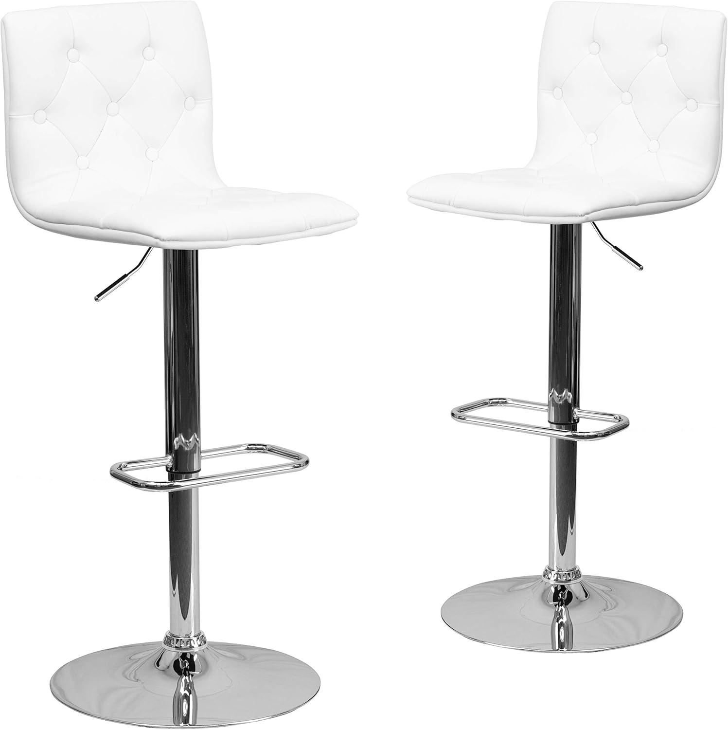 image:imageFlash Furniture Contemporary Button Tufted Gray Vinyl Adjustable Height Barstool with Chrome BaseWhite