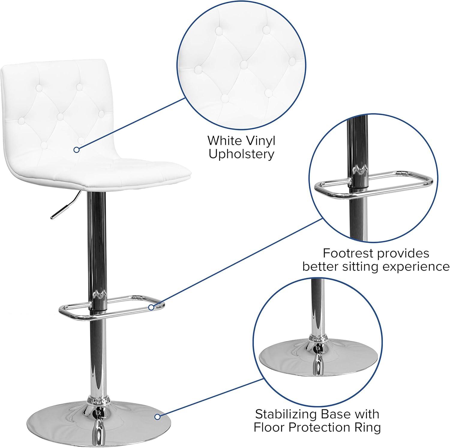 image:imageFlash Furniture Contemporary Button Tufted Gray Vinyl Adjustable Height Barstool with Chrome BaseWhite