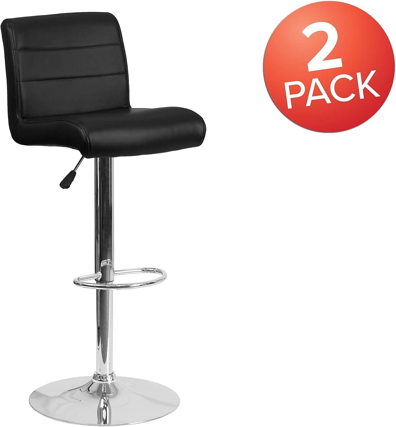 image:imageFlash Furniture Contemporary Gray Vinyl Adjustable Height Barstool with Rolled Seat and Chrome BaseBlack