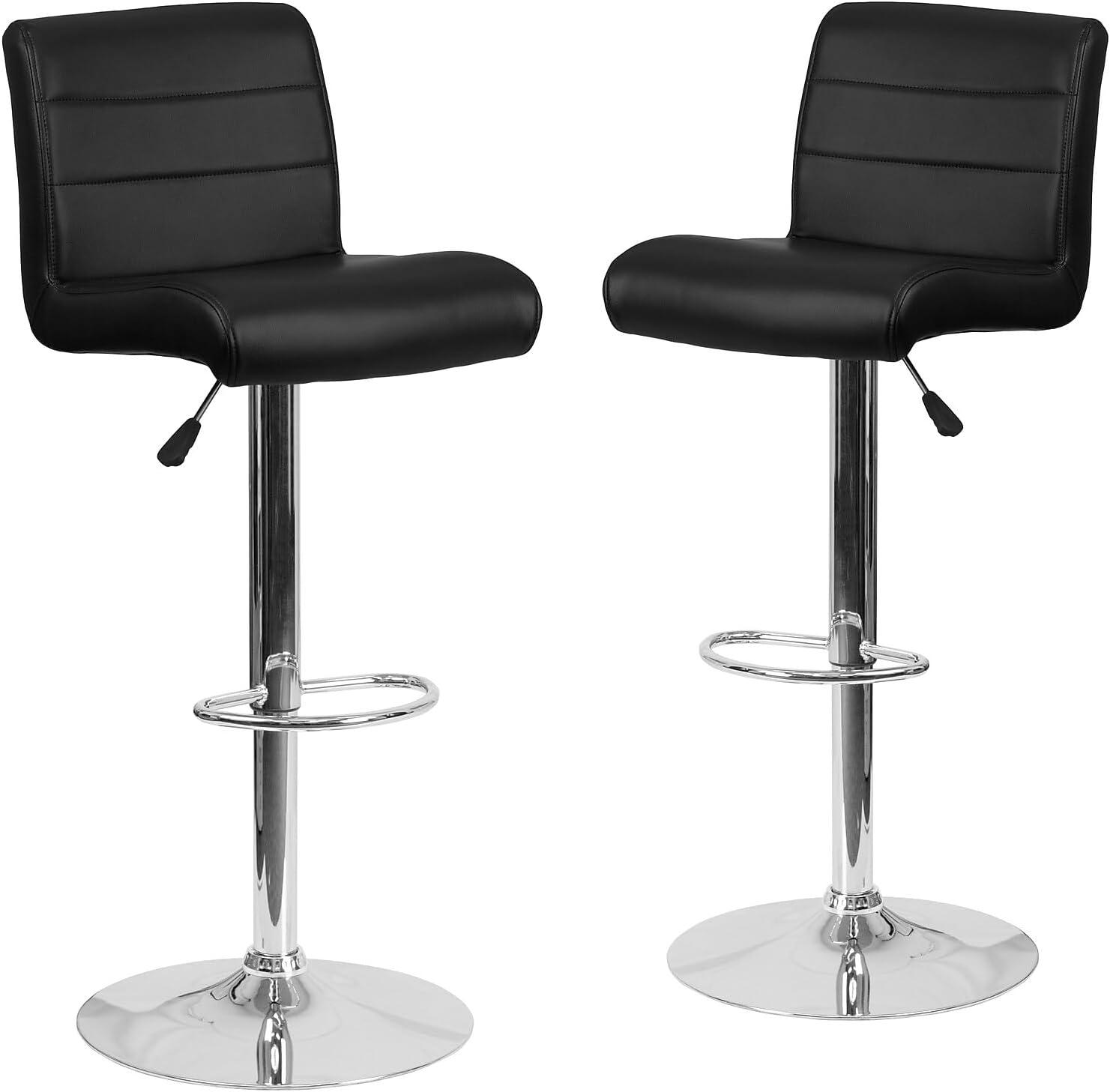 image:imageFlash Furniture Contemporary Gray Vinyl Adjustable Height Barstool with Rolled Seat and Chrome BaseBlack