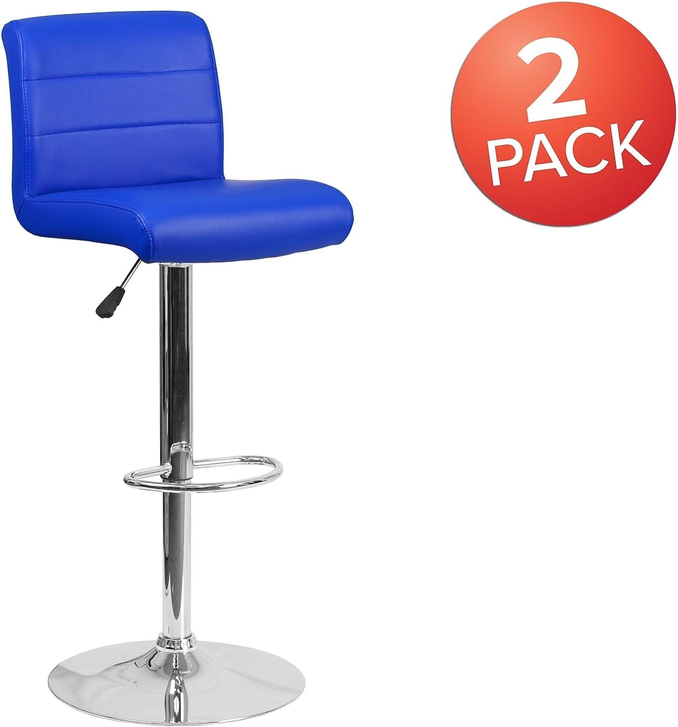 image:imageFlash Furniture Contemporary Gray Vinyl Adjustable Height Barstool with Rolled Seat and Chrome BaseBlue