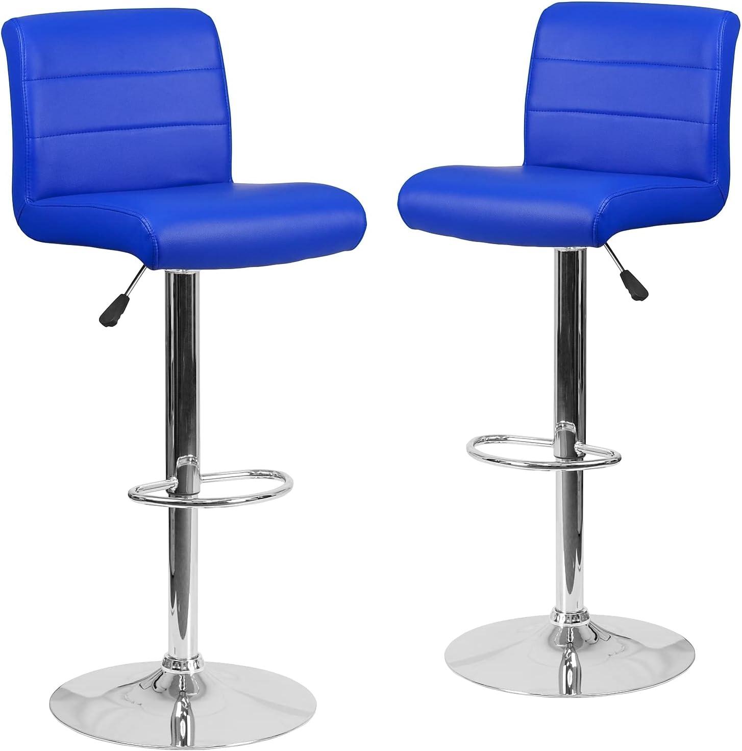 image:imageFlash Furniture Contemporary Gray Vinyl Adjustable Height Barstool with Rolled Seat and Chrome BaseBlue