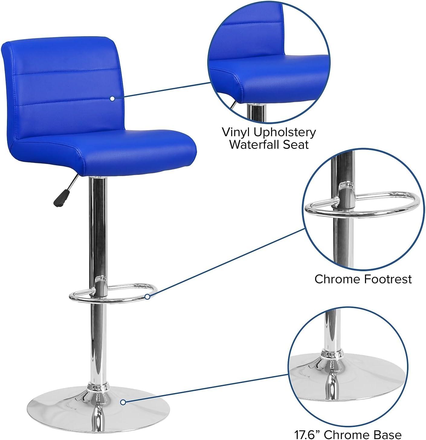 image:imageFlash Furniture Contemporary Gray Vinyl Adjustable Height Barstool with Rolled Seat and Chrome BaseBlue