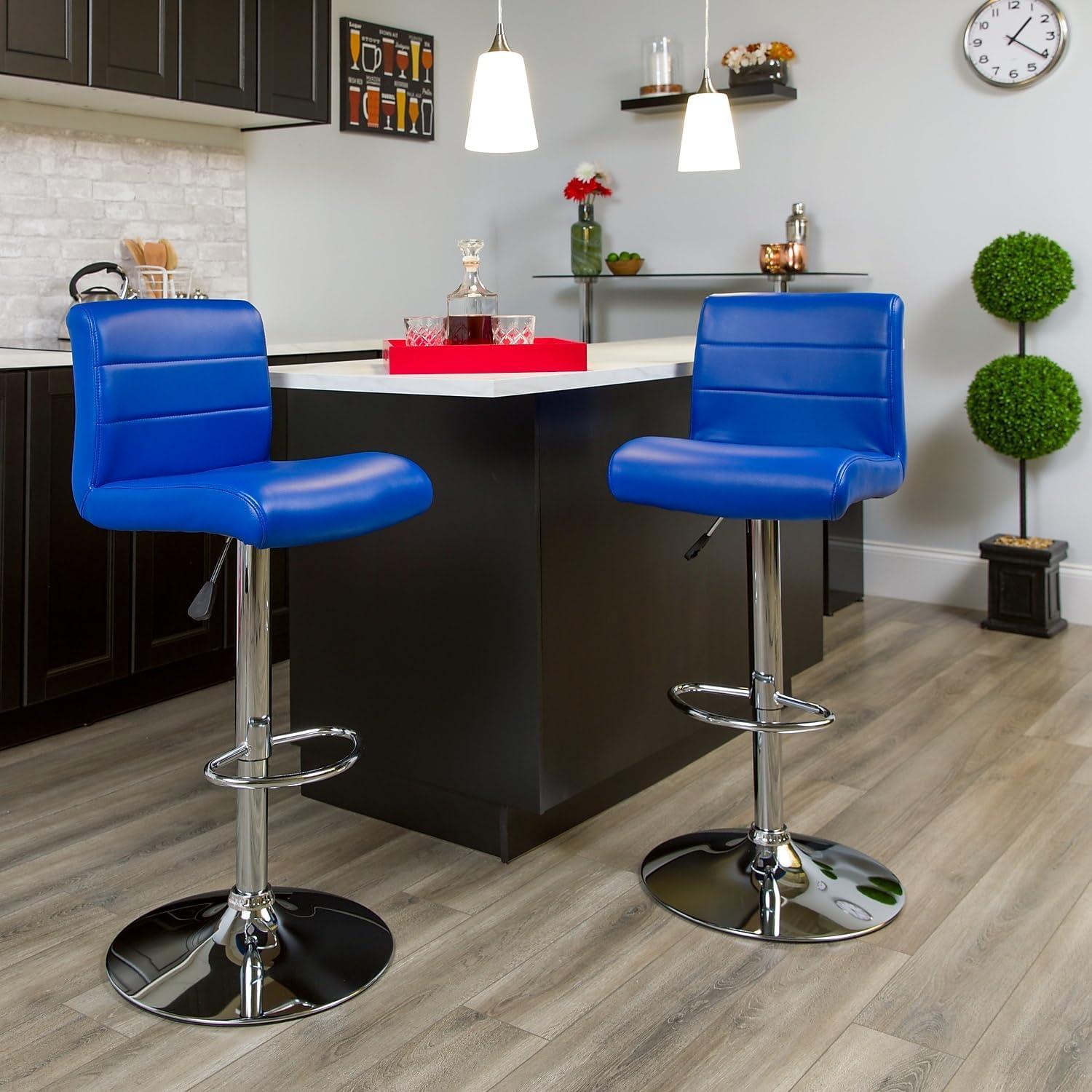 image:imageFlash Furniture Contemporary Gray Vinyl Adjustable Height Barstool with Rolled Seat and Chrome BaseBlue