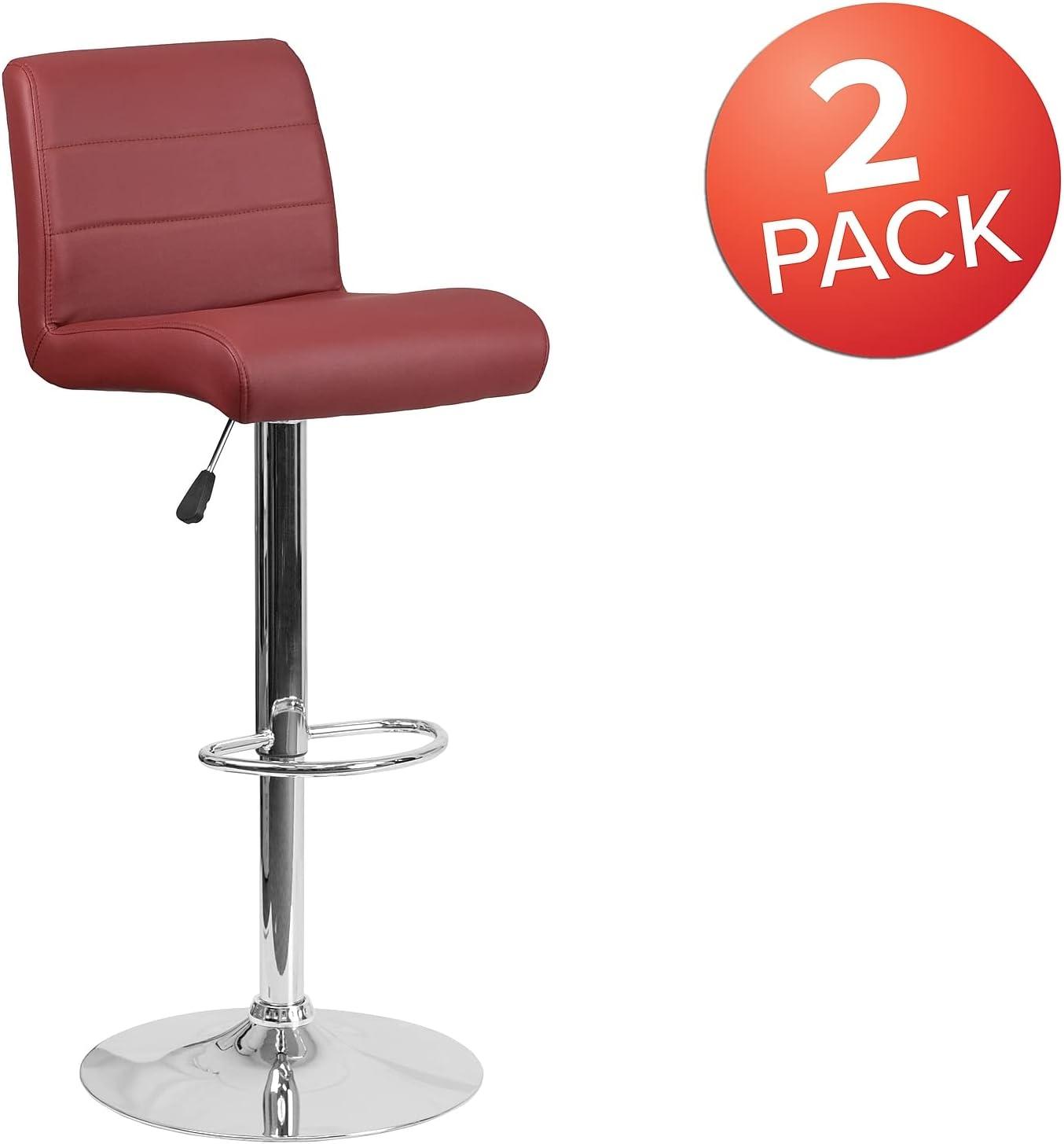 image:imageFlash Furniture Contemporary Gray Vinyl Adjustable Height Barstool with Rolled Seat and Chrome BaseBurgundy