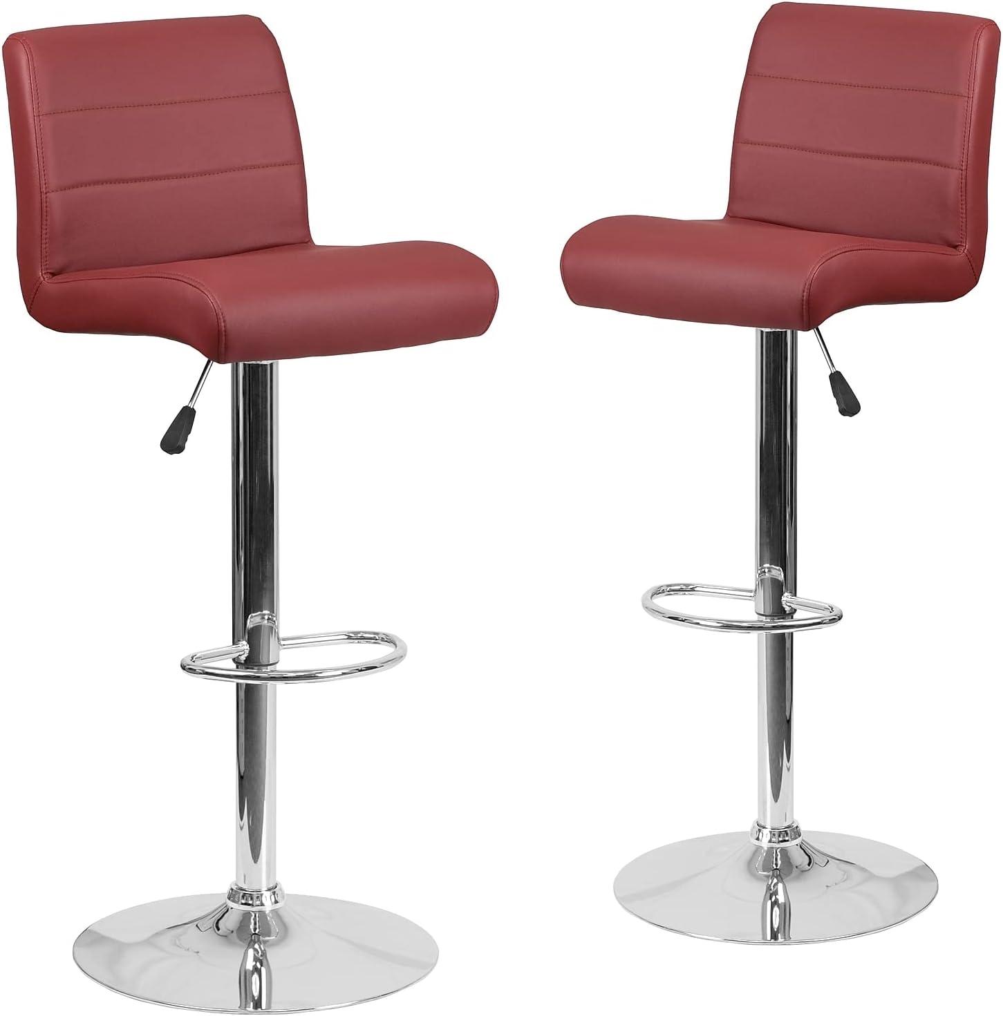 image:imageFlash Furniture Contemporary Gray Vinyl Adjustable Height Barstool with Rolled Seat and Chrome BaseBurgundy
