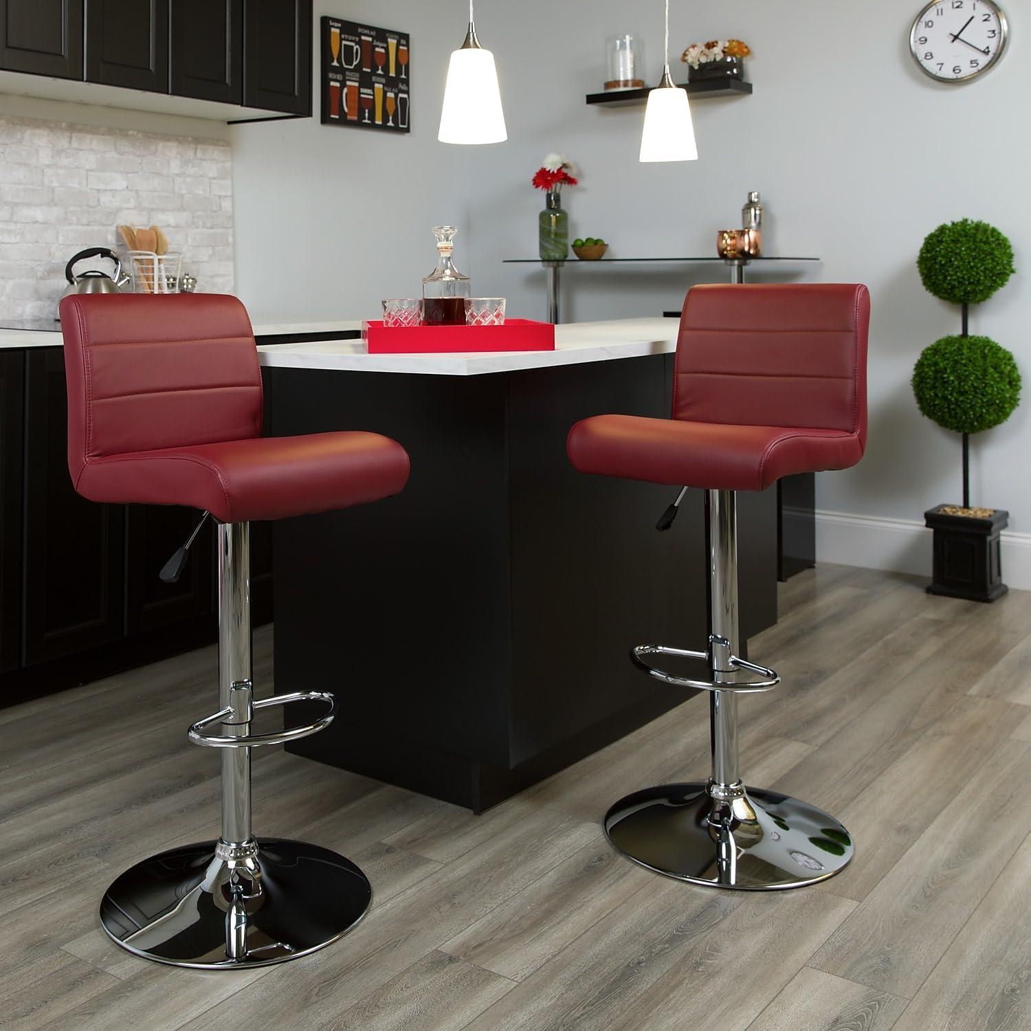 image:imageFlash Furniture Contemporary Gray Vinyl Adjustable Height Barstool with Rolled Seat and Chrome BaseBurgundy
