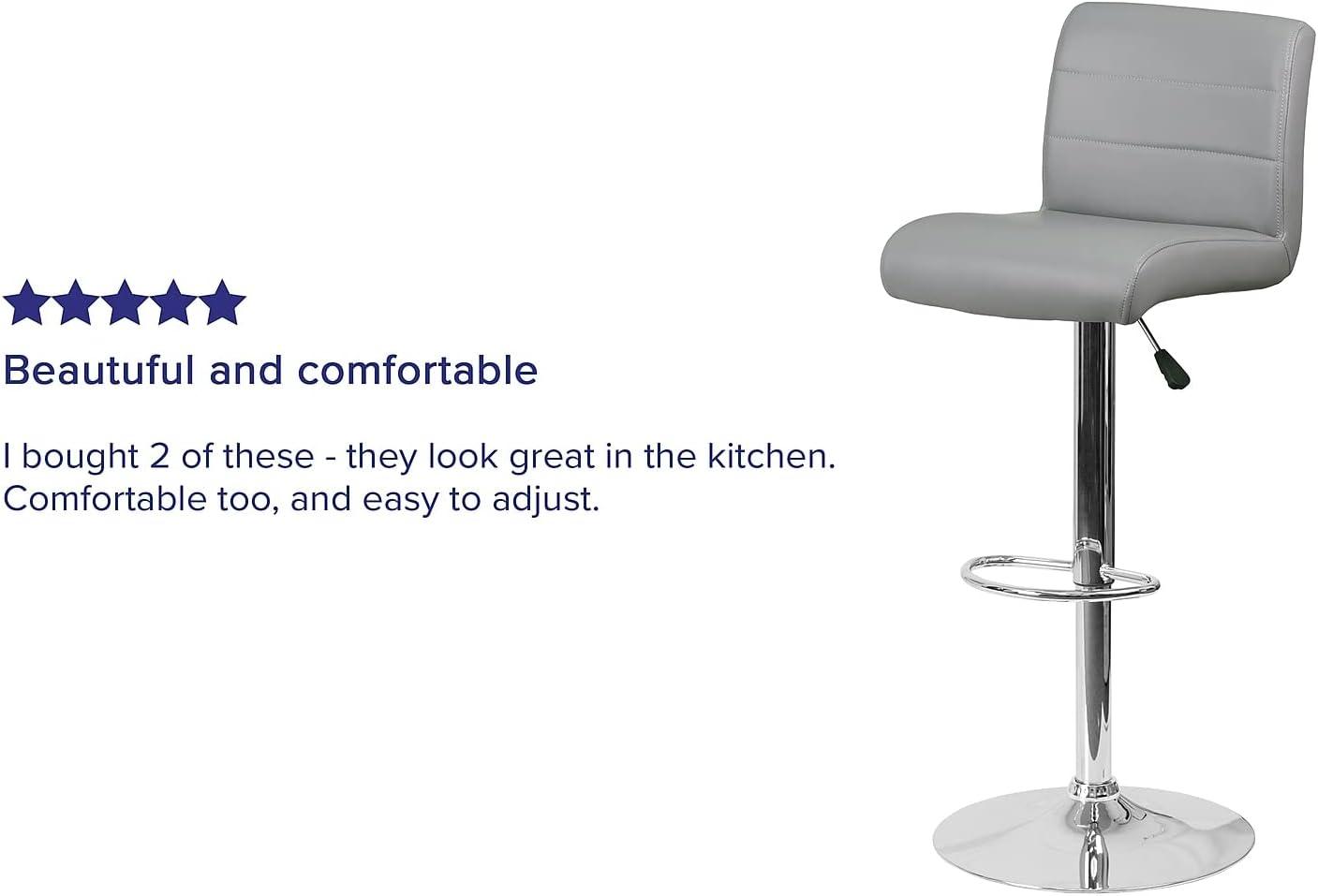 image:imageFlash Furniture Contemporary Gray Vinyl Adjustable Height Barstool with Rolled Seat and Chrome BaseGrey