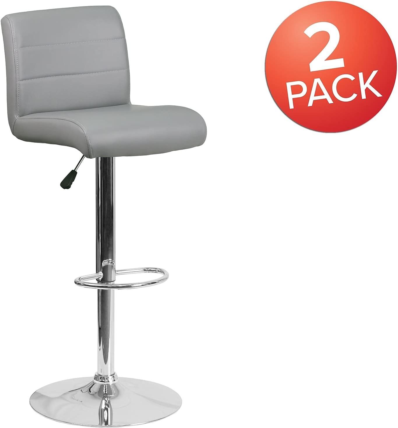 image:imageFlash Furniture Contemporary Gray Vinyl Adjustable Height Barstool with Rolled Seat and Chrome BaseGrey