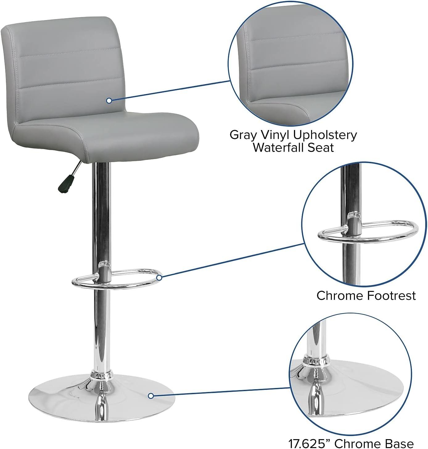 image:imageFlash Furniture Contemporary Gray Vinyl Adjustable Height Barstool with Rolled Seat and Chrome BaseGrey