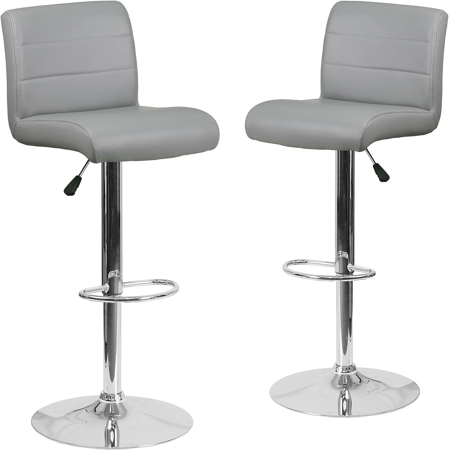 image:imageFlash Furniture Contemporary Gray Vinyl Adjustable Height Barstool with Rolled Seat and Chrome BaseGrey