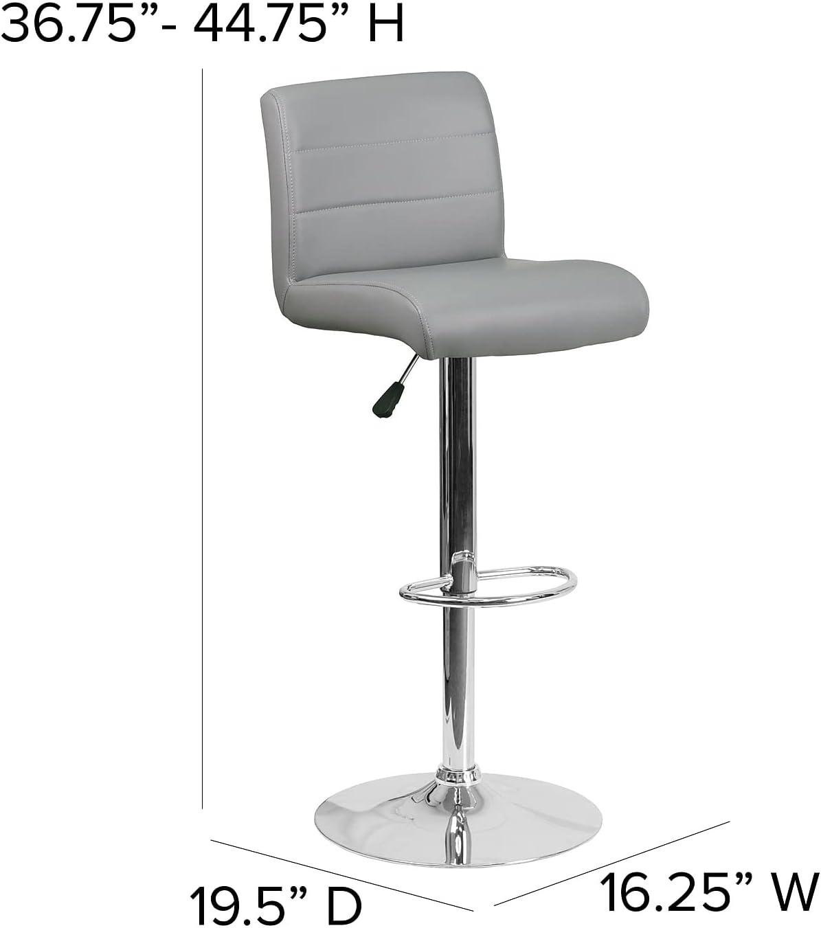 image:imageFlash Furniture Contemporary Gray Vinyl Adjustable Height Barstool with Rolled Seat and Chrome BaseGrey