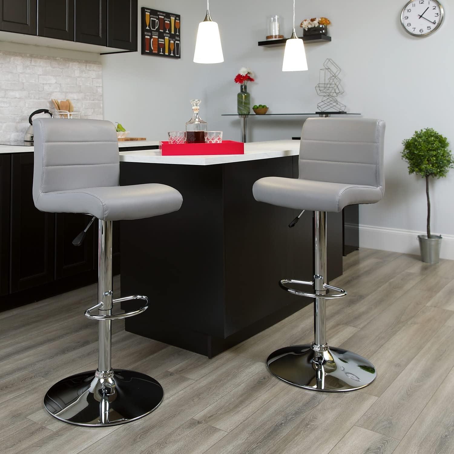 image:imageFlash Furniture Contemporary Gray Vinyl Adjustable Height Barstool with Rolled Seat and Chrome BaseGrey