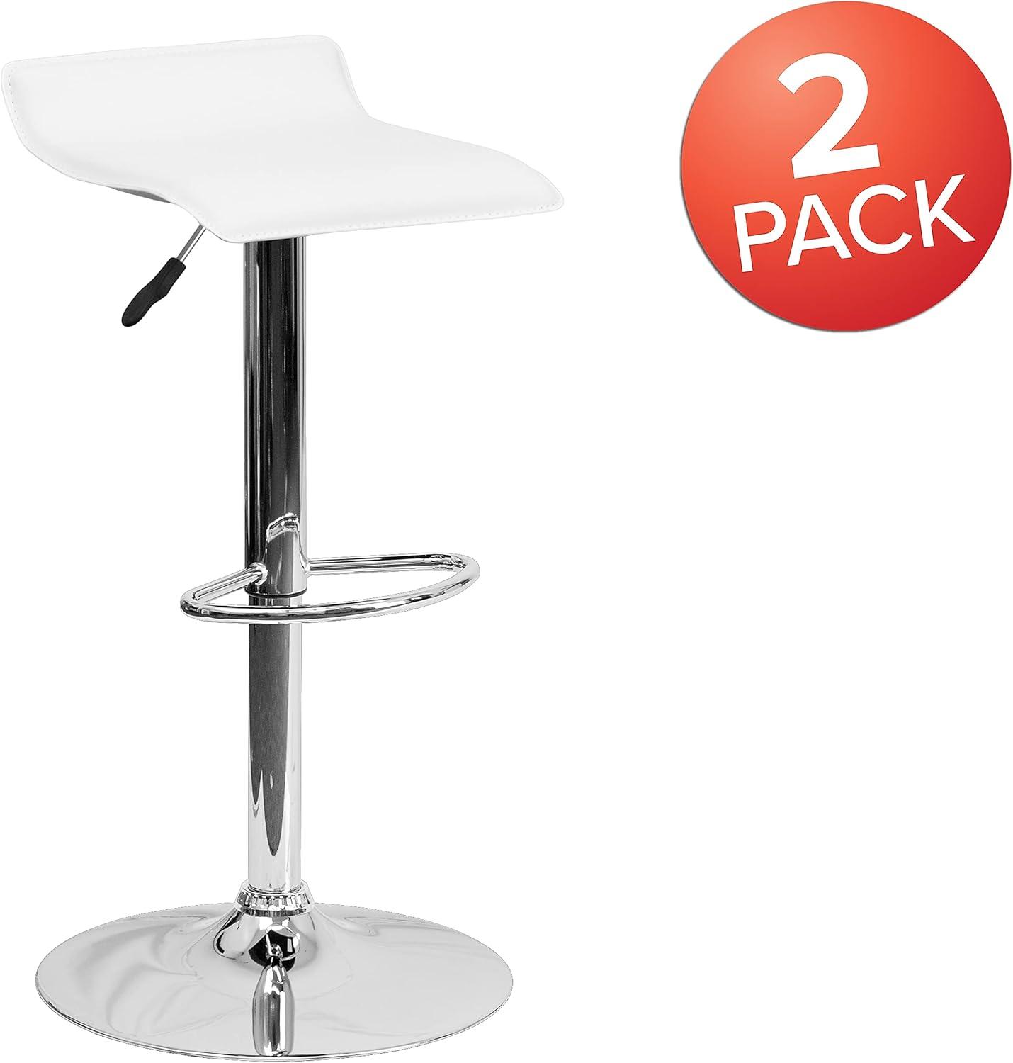 image:imageFlash Furniture Contemporary White Vinyl Adjustable Height Barstool with Solid Wave Seat and Chrome BaseWhite