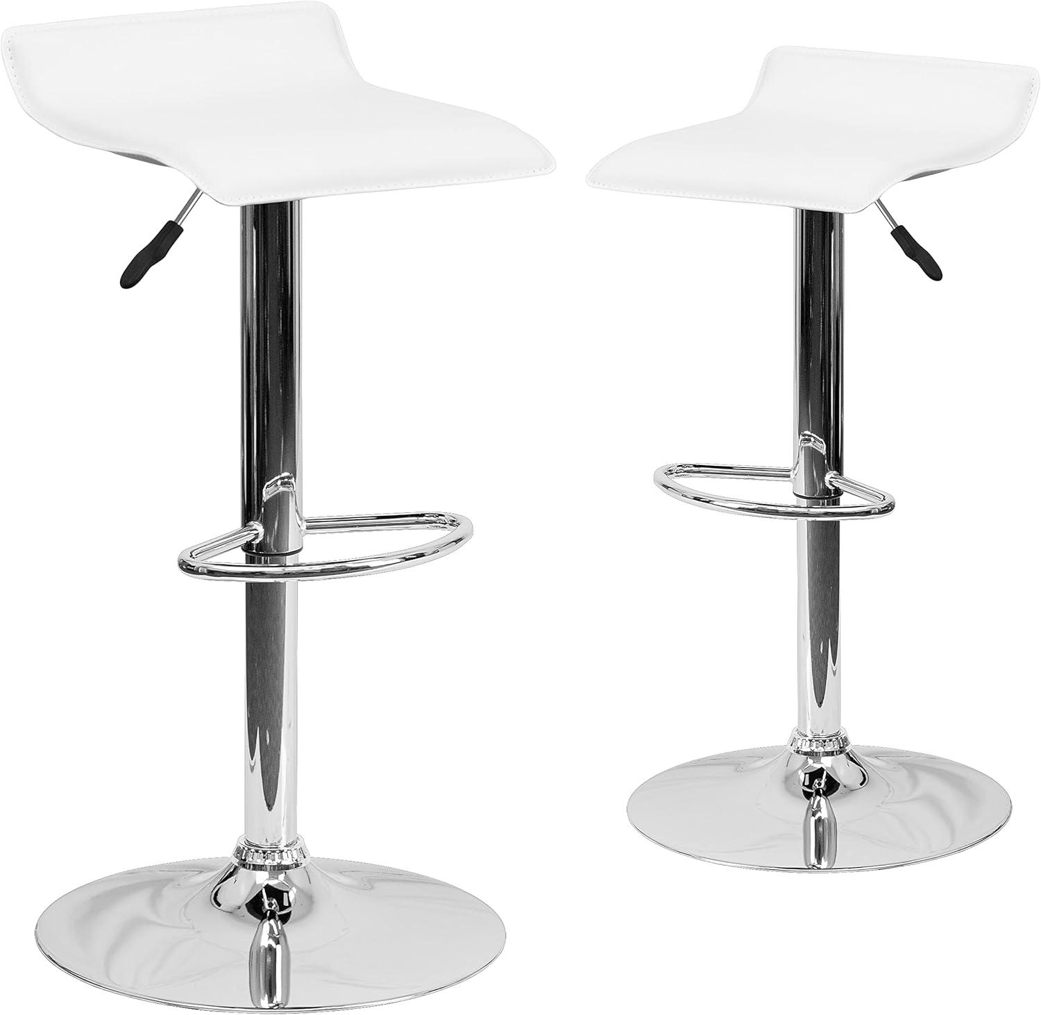 image:imageFlash Furniture Contemporary White Vinyl Adjustable Height Barstool with Solid Wave Seat and Chrome BaseWhite