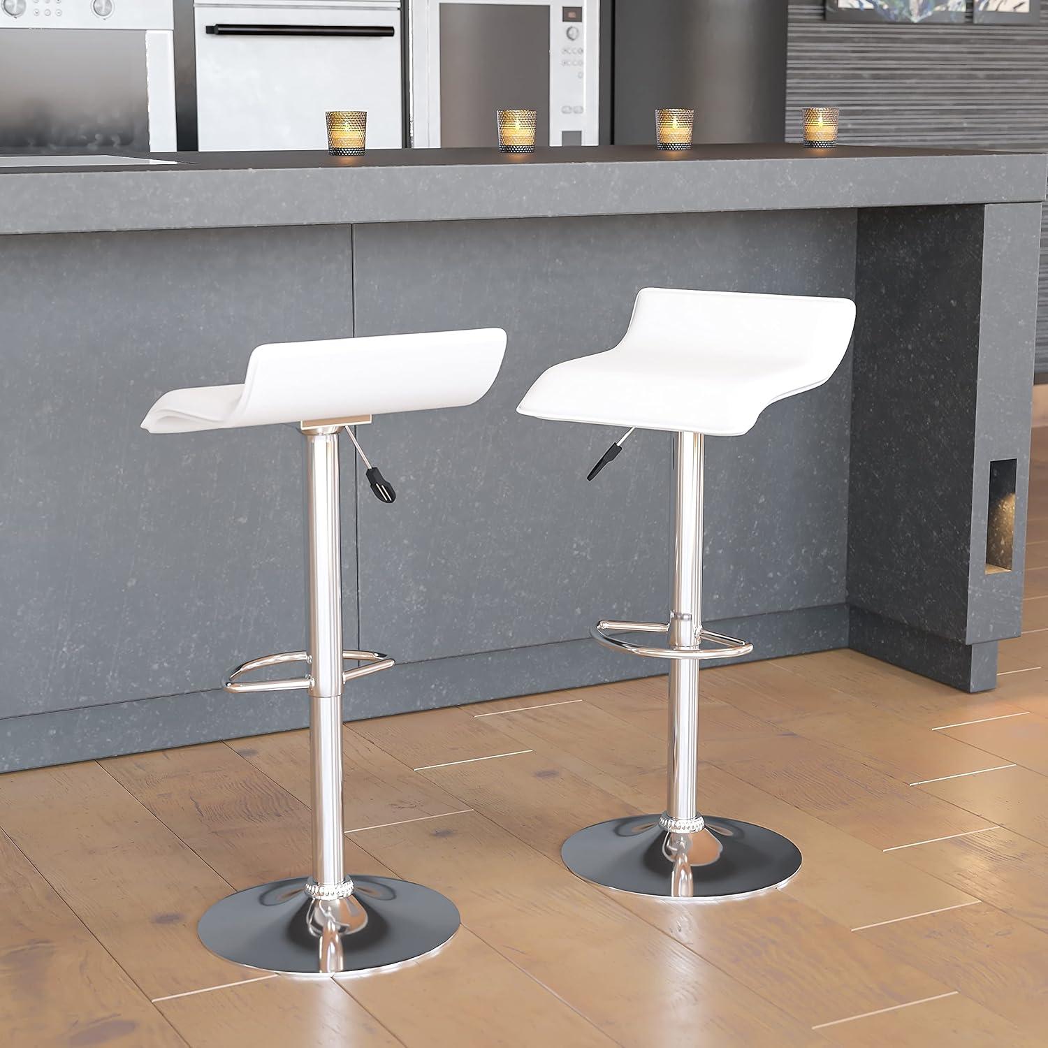 image:imageFlash Furniture Contemporary White Vinyl Adjustable Height Barstool with Solid Wave Seat and Chrome BaseWhite
