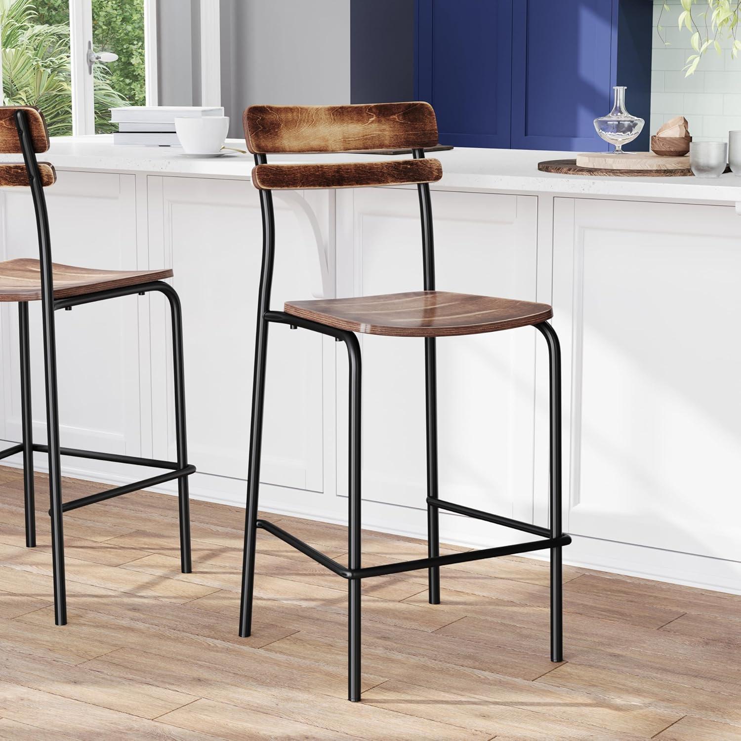 image:imageFlash Furniture Cyprus Commercial Grade Wood Bar Stool Metal Frame Solid Wood Seat and Back Floor Glides WhiteAntique WhiteAntique Copper
