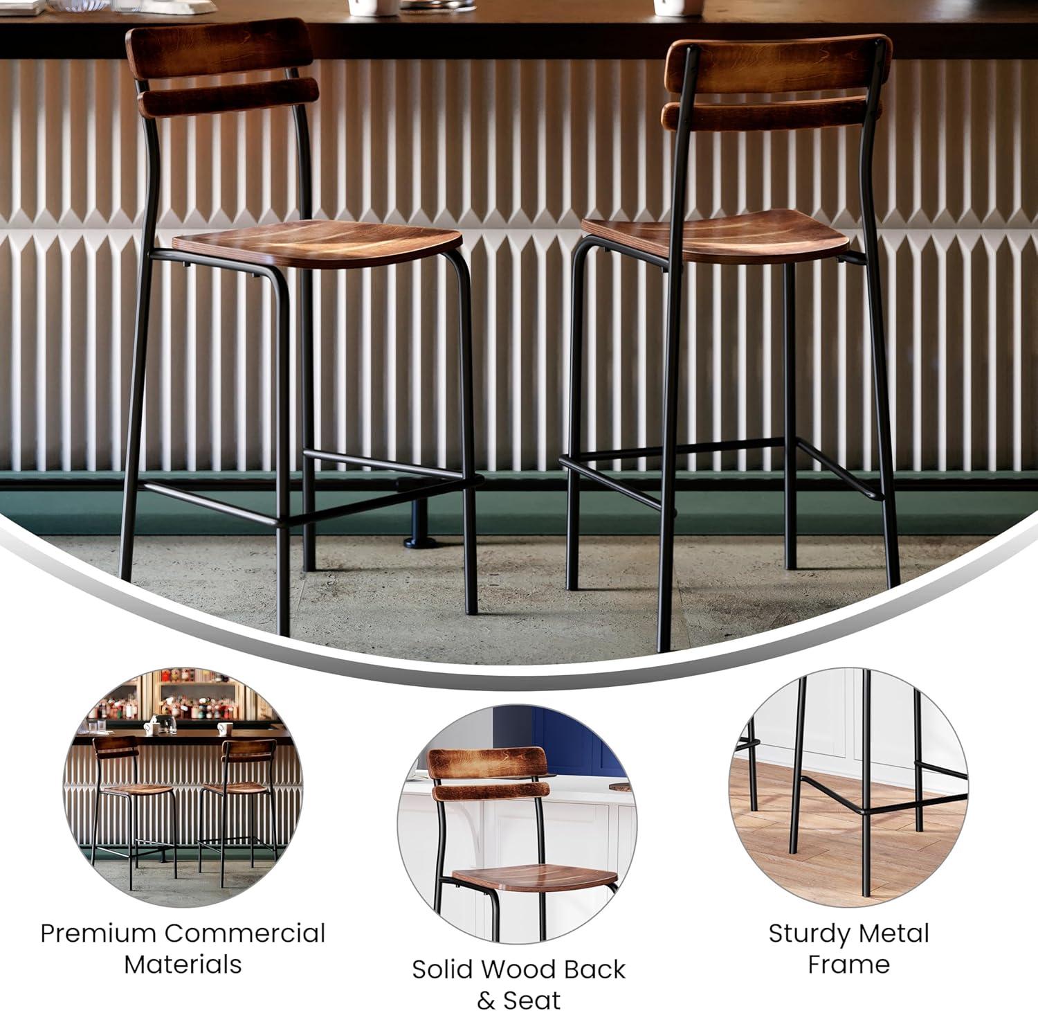 image:imageFlash Furniture Cyprus Commercial Grade Wood Bar Stool Metal Frame Solid Wood Seat and Back Floor Glides WhiteAntique WhiteAntique Copper