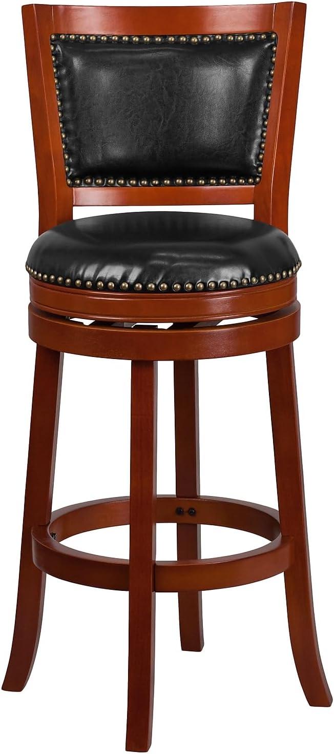 image:imageFlash Furniture Ebert 30 High Dark Cherry Wood Barstool with Open Panel Back and Walnut LeatherSoft Swivel SeatLight Cherry