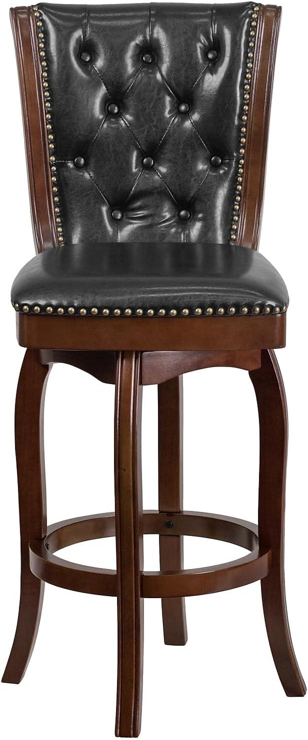 image:imageFlash Furniture Ellison 30 High Cappuccino Wood Barstool with Button Tufted Back and Black LeatherSoft Swivel SeatCappuccino
