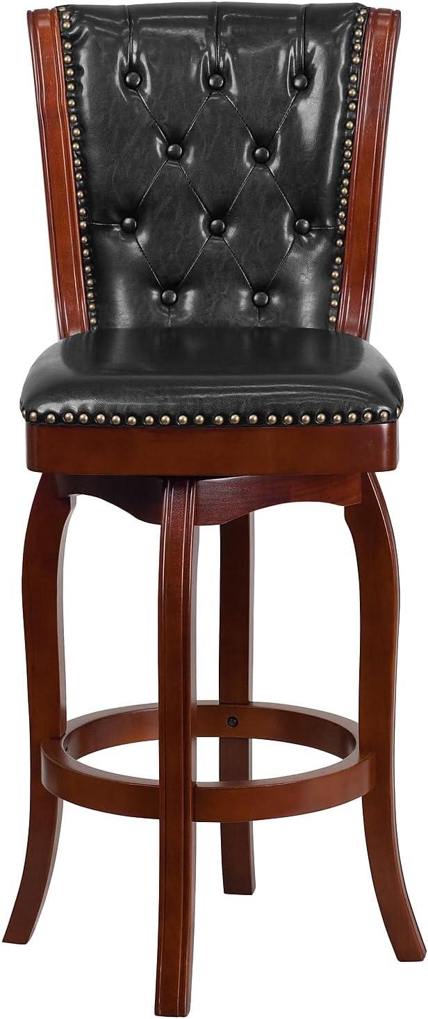 image:imageFlash Furniture Ellison 30 High Cappuccino Wood Barstool with Button Tufted Back and Black LeatherSoft Swivel SeatCherry