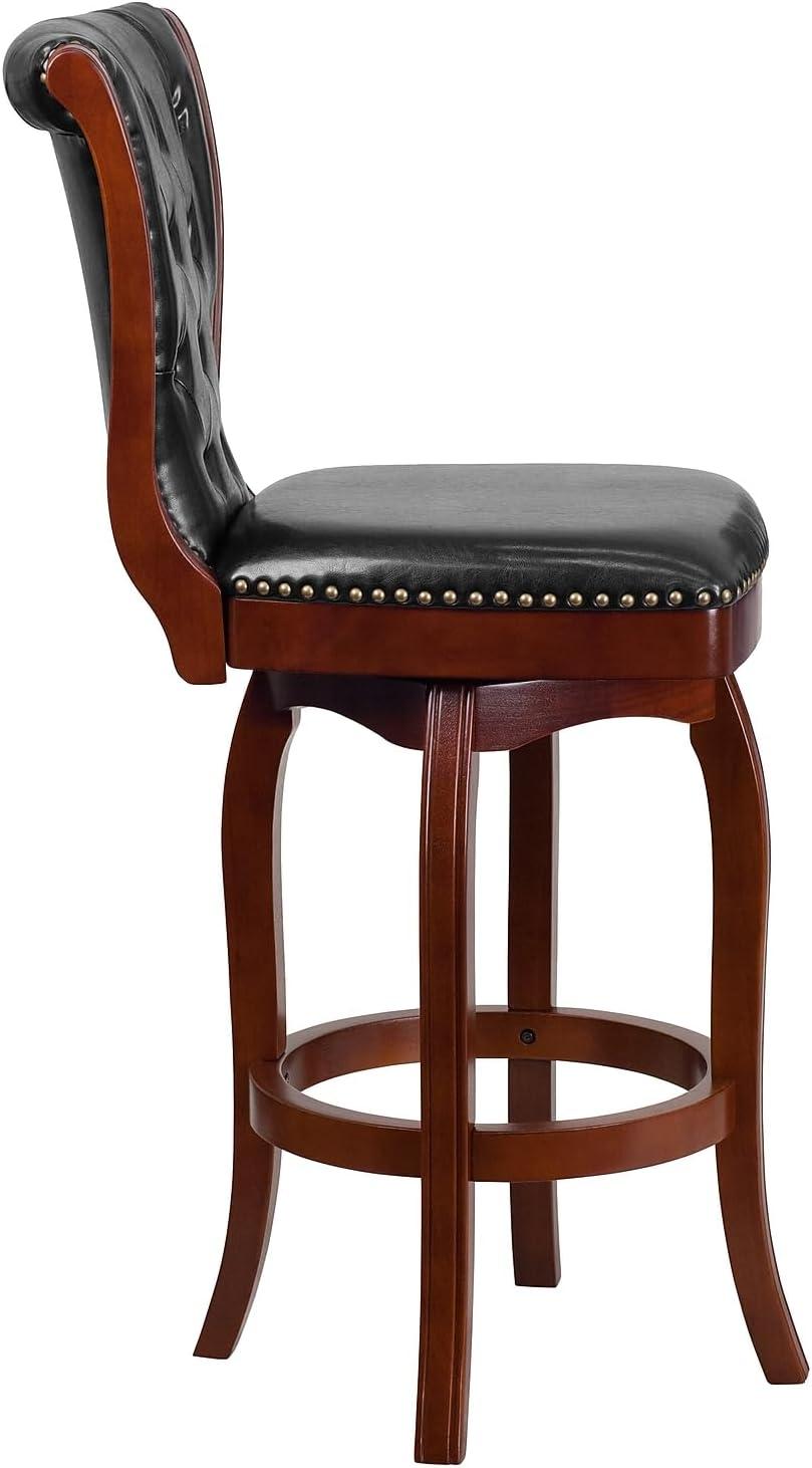 image:imageFlash Furniture Ellison 30 High Cappuccino Wood Barstool with Button Tufted Back and Black LeatherSoft Swivel SeatCherry