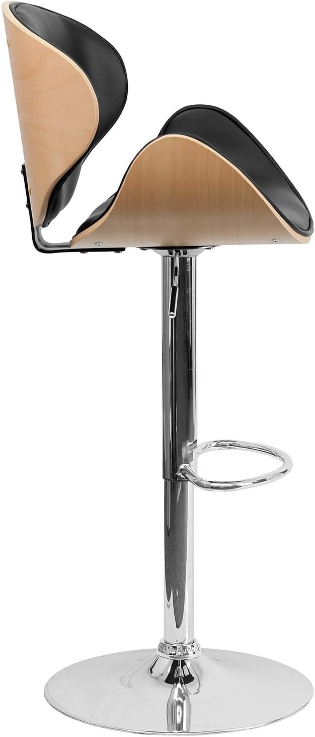 image:imageFlash Furniture Farley Beech Bentwood Adjustable Height Barstool with Curved Back and Black Vinyl SeatBeech