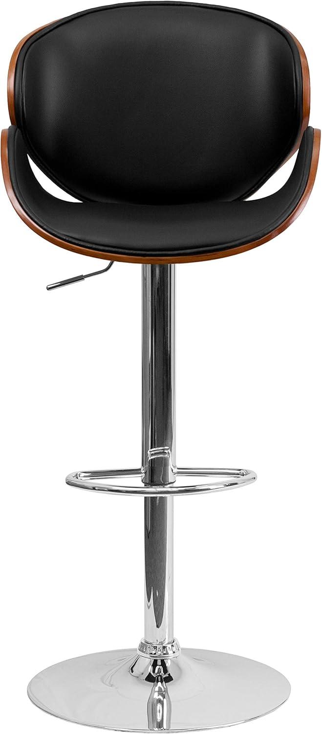 image:imageFlash Furniture Farley Beech Bentwood Adjustable Height Barstool with Curved Back and Black Vinyl SeatWalnut
