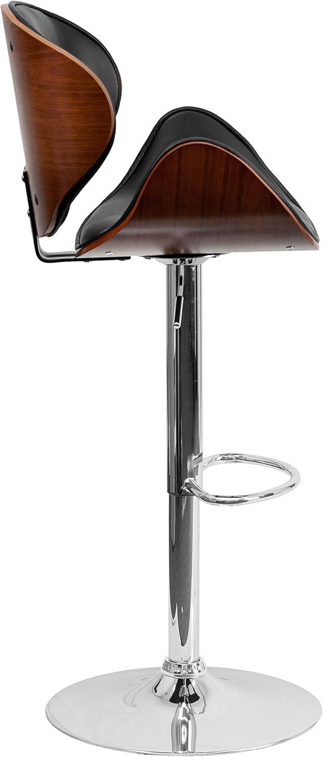 image:imageFlash Furniture Farley Beech Bentwood Adjustable Height Barstool with Curved Back and Black Vinyl SeatWalnut