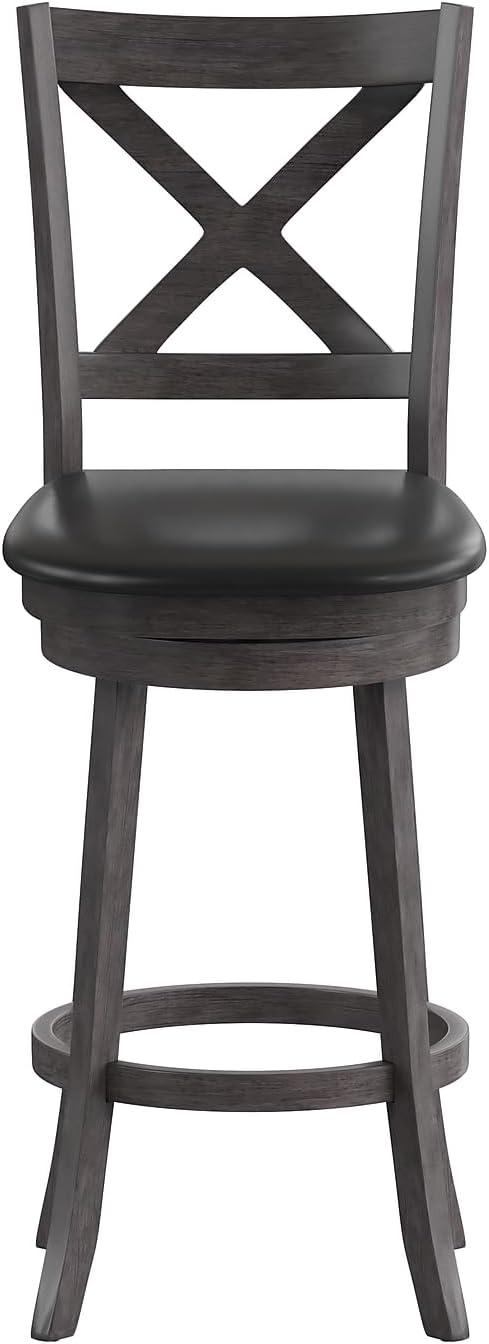 image:imageFlash Furniture Felicity Commercial Classic Crossback Barstool Gray Walnut Wash Wood Frame Black LeatherSoft Seat Bar Height 360 Swivel Seat FootrestBlack VinylGray Wash Walnut Frame