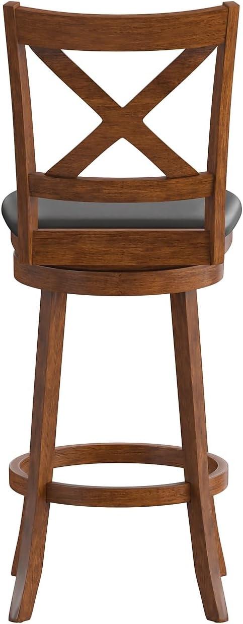 image:imageFlash Furniture Felicity Commercial Classic Crossback Barstool Gray Walnut Wash Wood Frame Black LeatherSoft Seat Bar Height 360 Swivel Seat FootrestBlack VinylAntique Oak Frame