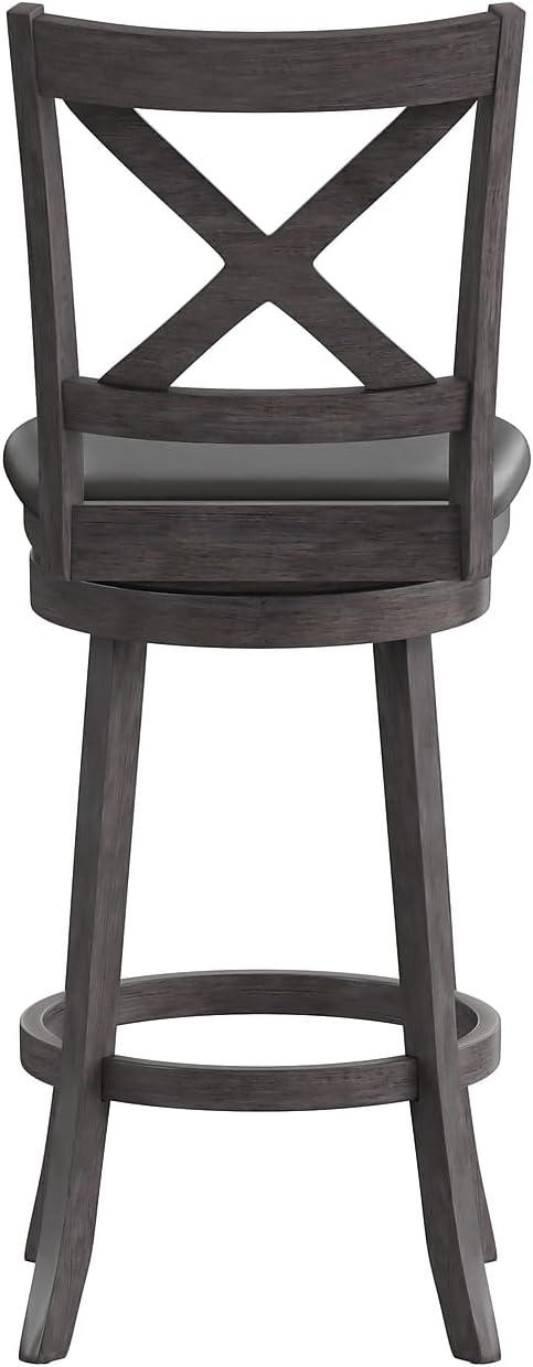 image:imageFlash Furniture Felicity Commercial Classic Crossback Barstool Gray Walnut Wash Wood Frame Black LeatherSoft Seat Bar Height 360 Swivel Seat FootrestBlack VinylGray Wash Walnut Frame