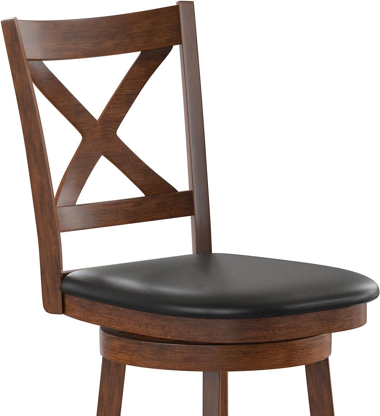 image:imageFlash Furniture Felicity Commercial Classic Crossback Barstool Gray Walnut Wash Wood Frame Black LeatherSoft Seat Bar Height 360 Swivel Seat FootrestBlack VinylAntique Oak Frame