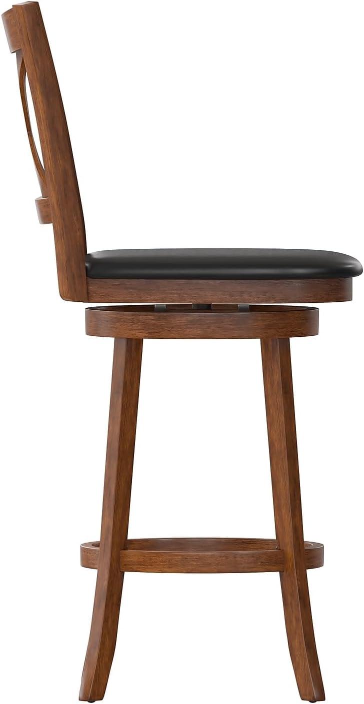 image:imageFlash Furniture Felicity Commercial Classic Crossback Barstool Gray Walnut Wash Wood Frame Black LeatherSoft Seat Bar Height 360 Swivel Seat FootrestBlack VinylAntique Oak Frame