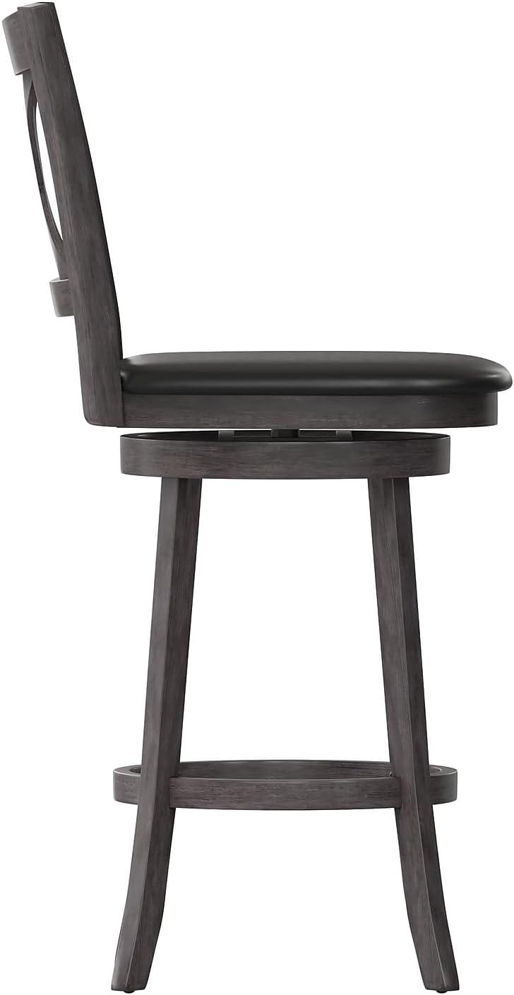 image:imageFlash Furniture Felicity Commercial Classic Crossback Barstool Gray Walnut Wash Wood Frame Black LeatherSoft Seat Bar Height 360 Swivel Seat FootrestBlack VinylGray Wash Walnut Frame
