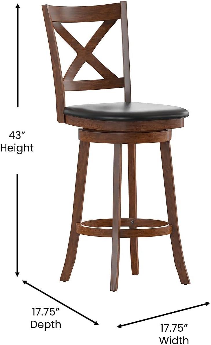 image:imageFlash Furniture Felicity Commercial Classic Crossback Barstool Gray Walnut Wash Wood Frame Black LeatherSoft Seat Bar Height 360 Swivel Seat FootrestBlack VinylAntique Oak Frame