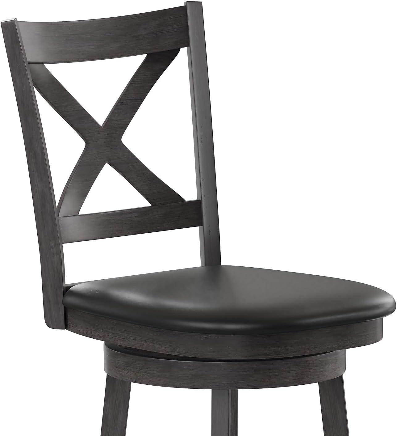 image:imageFlash Furniture Felicity Commercial Classic Crossback Barstool Gray Walnut Wash Wood Frame Black LeatherSoft Seat Bar Height 360 Swivel Seat FootrestBlack VinylGray Wash Walnut Frame