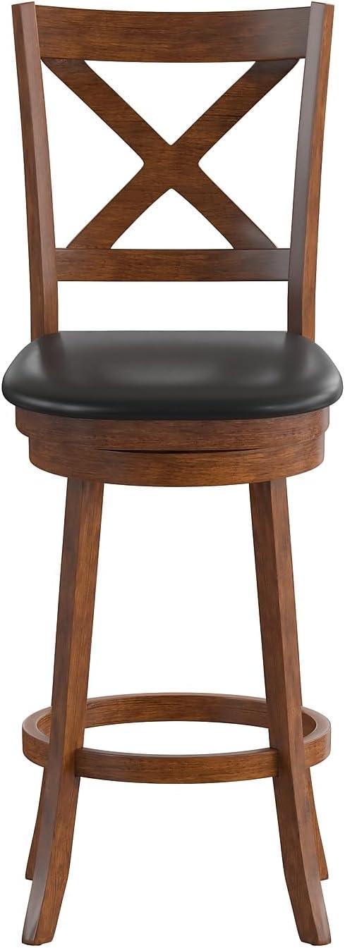 image:imageFlash Furniture Felicity Commercial Classic Crossback Barstool Gray Walnut Wash Wood Frame Black LeatherSoft Seat Bar Height 360 Swivel Seat FootrestBlack VinylAntique Oak Frame