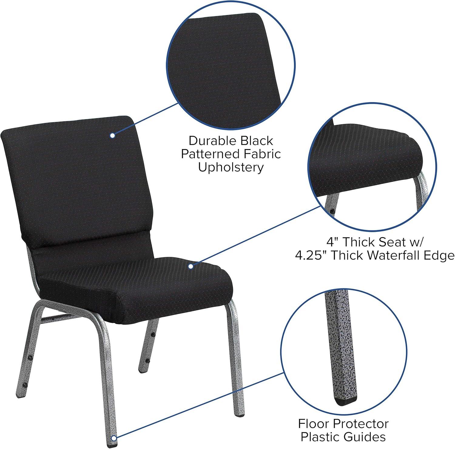 image:imageFlash Furniture HERCULES Series 185W Stacking Church Chair in Black Patterned Fabric Silver Vein Frame 25D x 1925W x 3325HBlack Patterned FabricSilver Vein Frame