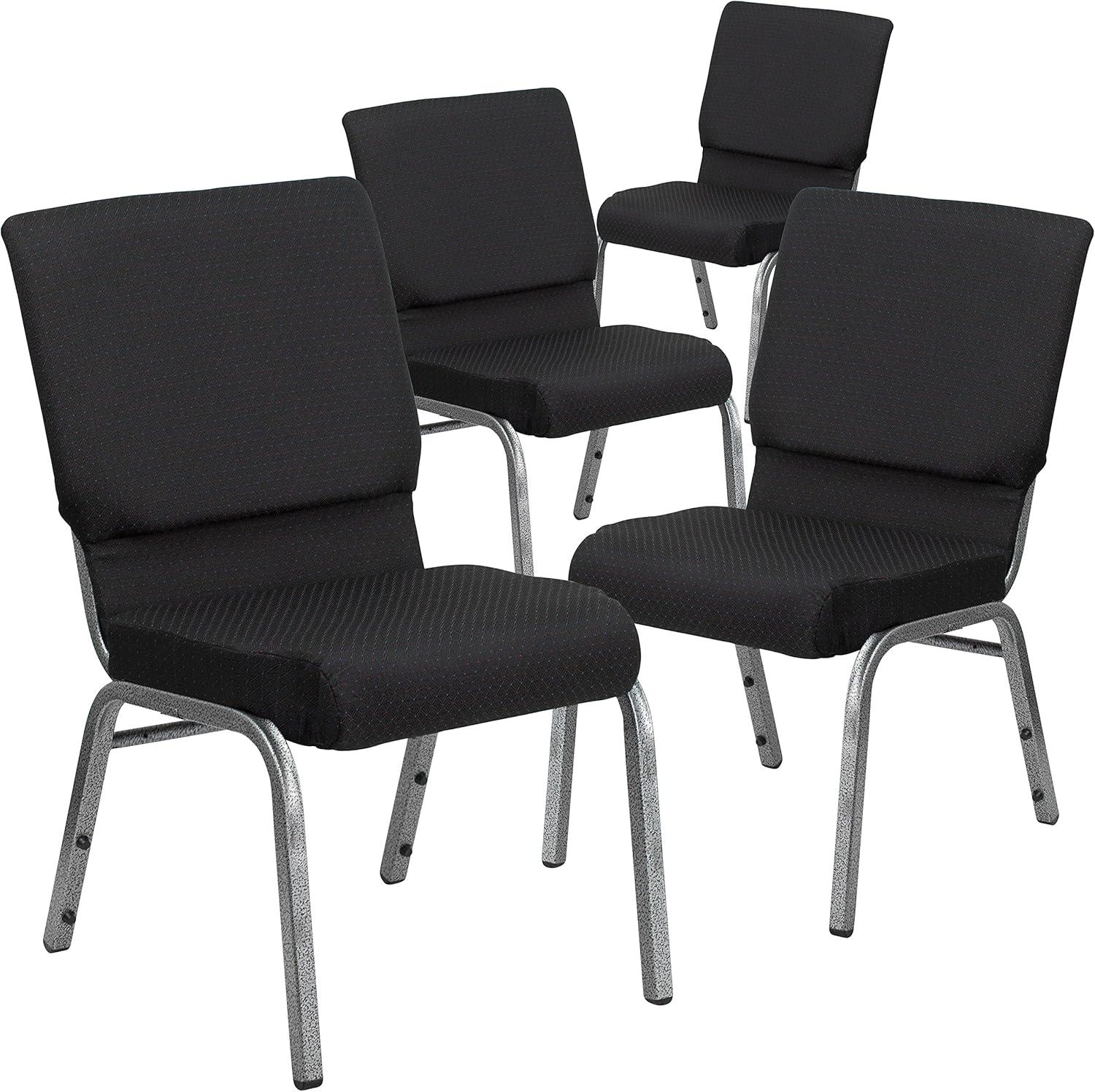 image:imageFlash Furniture HERCULES Series 185W Stacking Church Chair in Black Patterned Fabric Silver Vein Frame 25D x 1925W x 3325HBlack Patterned FabricSilver Vein Frame