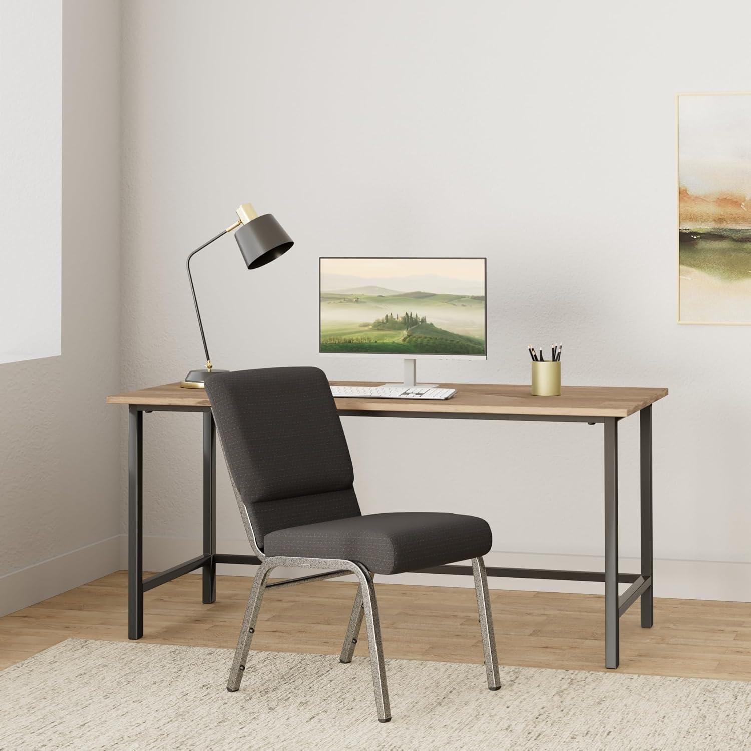 image:imageFlash Furniture HERCULES Series 185W Stacking Church Chair in Black Patterned Fabric Silver Vein Frame 25D x 1925W x 3325HBlack Patterned FabricSilver Vein Frame