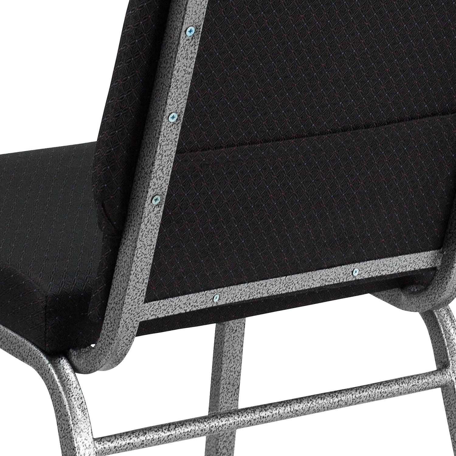 image:imageFlash Furniture HERCULES Series 185W Stacking Church Chair in Black Patterned Fabric Silver Vein Frame 25D x 1925W x 3325HBlack Patterned FabricSilver Vein Frame