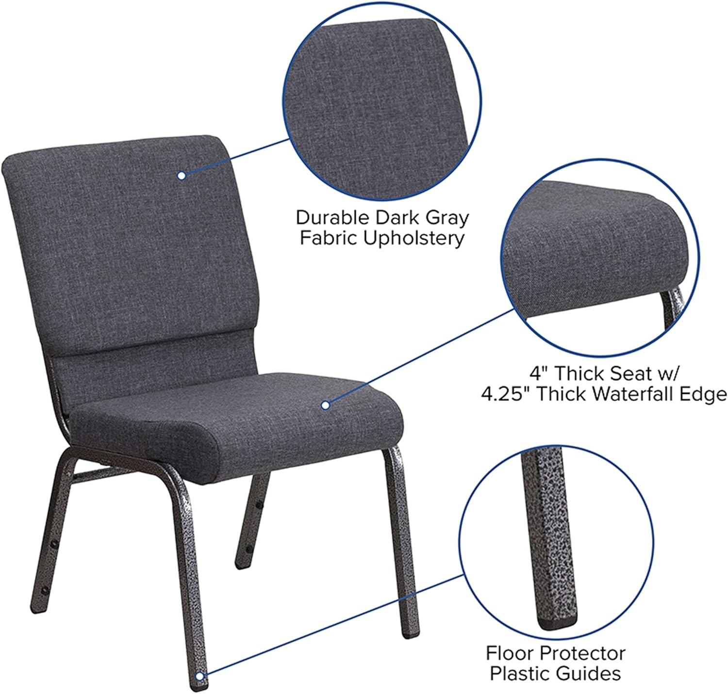 image:imageFlash Furniture HERCULES Series 185W Stacking Church Chair in Black Patterned Fabric Silver Vein Frame 25D x 1925W x 3325HDark Gray FabricSilver Vein Frame