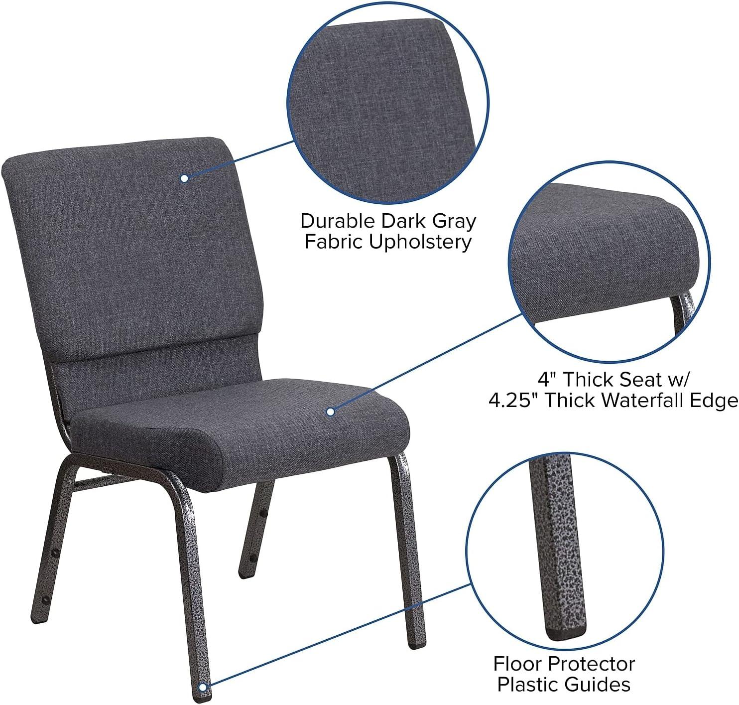 image:imageFlash Furniture HERCULES Series 185W Stacking Church Chair in Black Patterned Fabric Silver Vein Frame 25D x 1925W x 3325HDark Gray FabricSilver Vein Frame