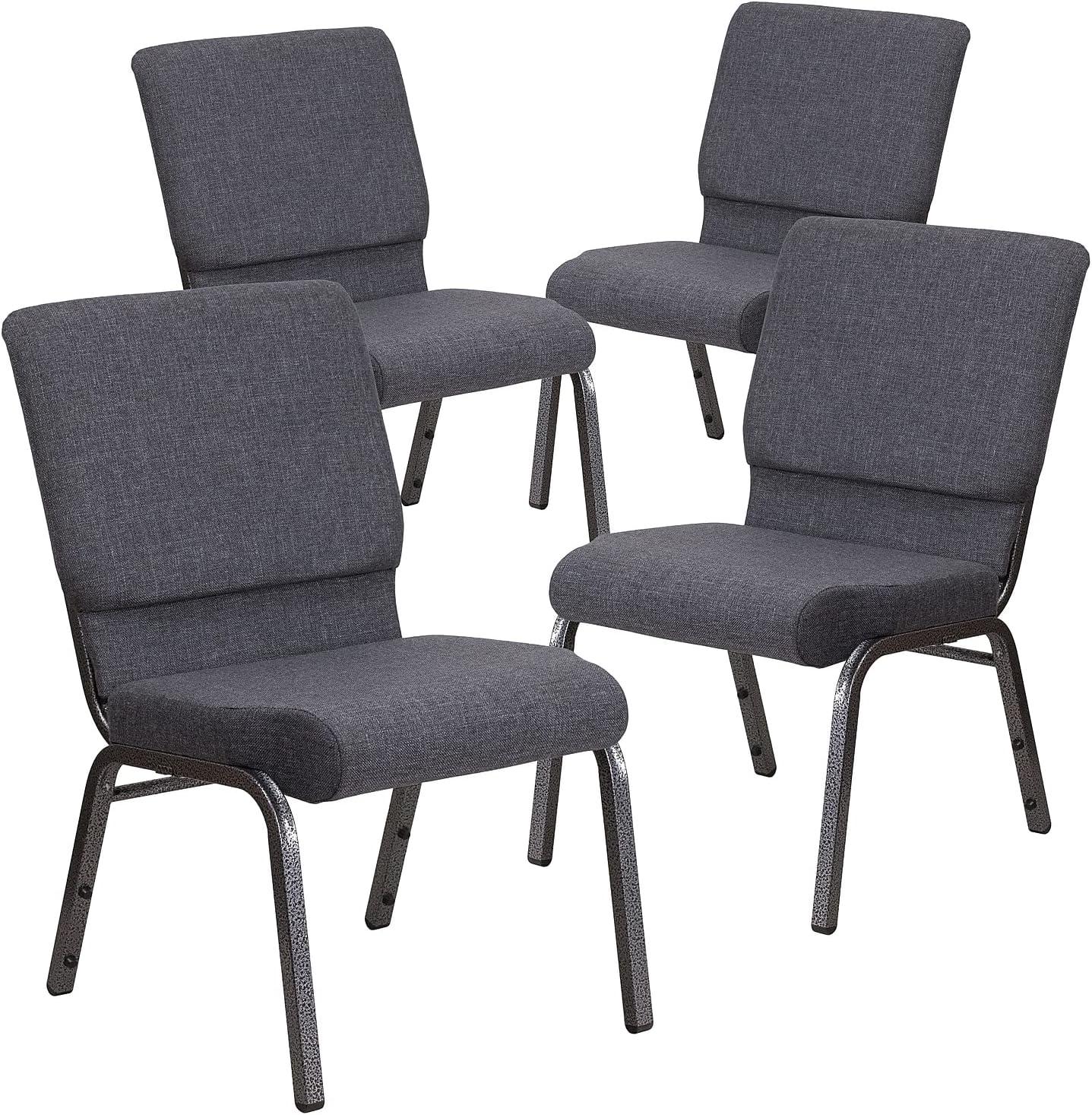 image:imageFlash Furniture HERCULES Series 185W Stacking Church Chair in Black Patterned Fabric Silver Vein Frame 25D x 1925W x 3325HDark Gray FabricSilver Vein Frame