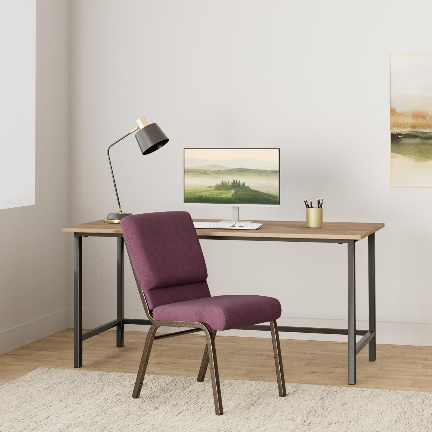 image:imageFlash Furniture HERCULES Series 185W Stacking Church Chair in Black Patterned Fabric Silver Vein Frame 25D x 1925W x 3325HPlum FabricGold Vein Frame