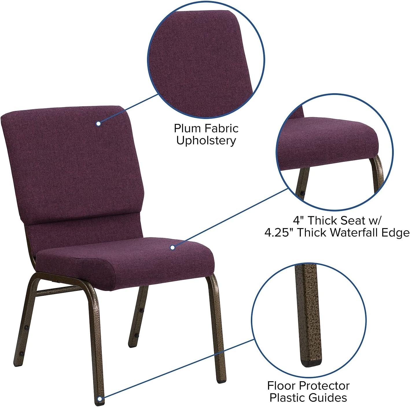 image:imageFlash Furniture HERCULES Series 185W Stacking Church Chair in Black Patterned Fabric Silver Vein Frame 25D x 1925W x 3325HPlum FabricGold Vein Frame